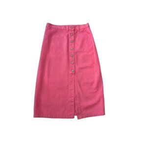 Vintage Pink Denim Button Front Midi Skirt Size 13/14
